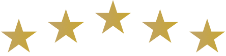 Five gold stars in a horizontal line, with the second and fourth stars slightly smaller than the others, symbolizing the top Beverly Hills plastic surgeon.